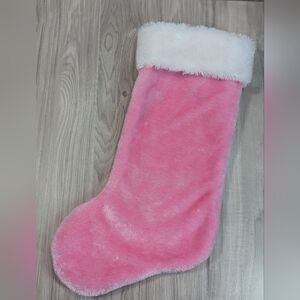 Pink Christmas Stocking White Trim Fluffy Plush Pastel Toms Toys